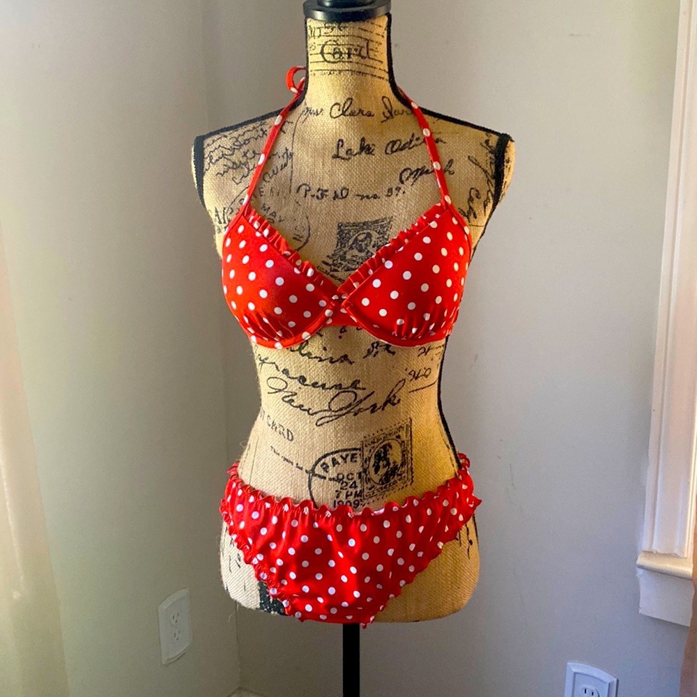Red polka dot bikini!
